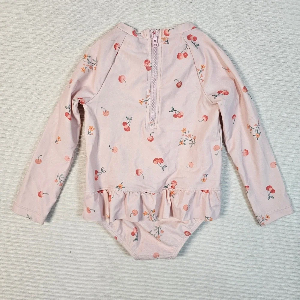 OshKosh Bgosh Baby Girl 24M Pink CherryFloral LongSleeve RuffleSwimsuit 1P005810